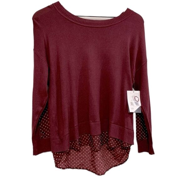 Alfred Sung Sweater Women’s Medium Maroon Sweater Built In Shirt Crossover. - Picture 1 of 13